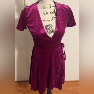 Forever 21 Velvet Wrap Midi Dress in Deep Pink